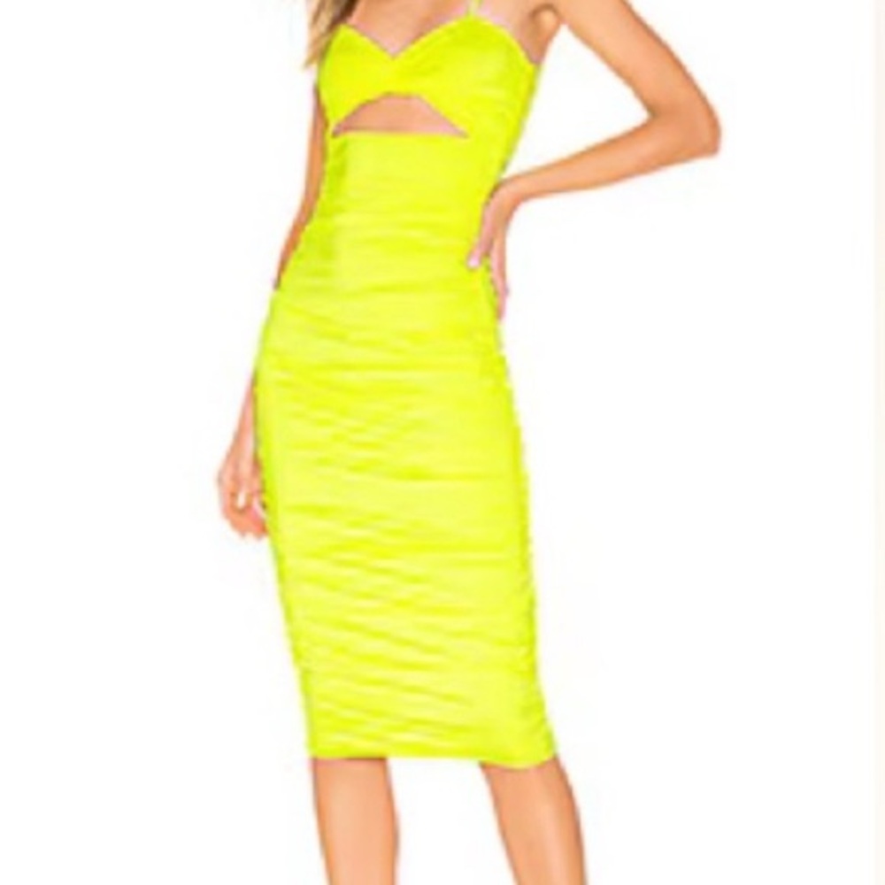 H:ours Neon Yellow Cut-Out Midi Dress